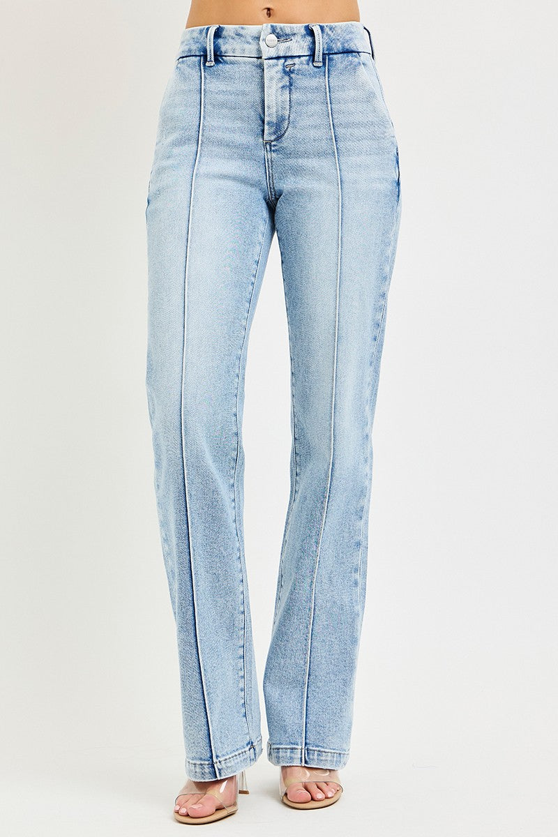 RISEN Tummy Control High Rise Straight Pin Tuck Jeans #PS21700