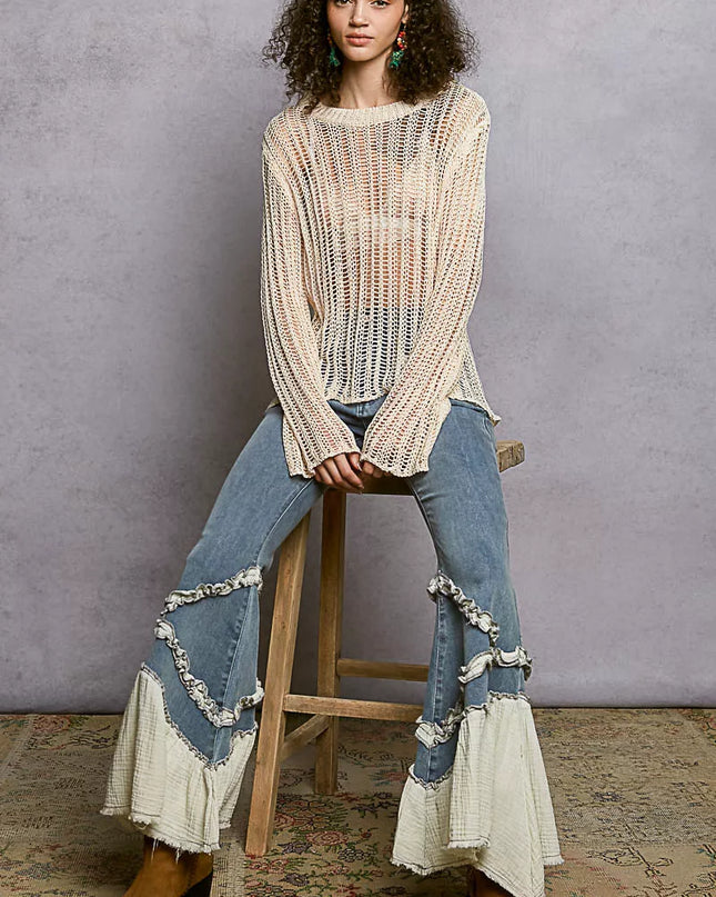 POL Openwork Round Neck Knit Cover Up - Sleekdenim.com