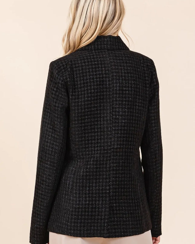 Mittoshop Plaid Texture Double-Breasted Long Sleeve Blazer - Sleekdenim.com