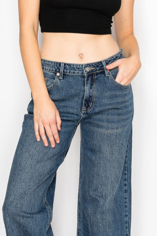 Double Snap On Waistband Layered High Rise Wide - Sleekdenim.com