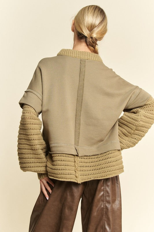 Davi & Dani Faux Layered Round Neck Sweater | Sleekdenim.com