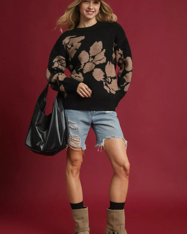 Umgee Floral Long Sleeve Sweater - Sleekdenim.com