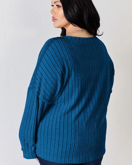 Basic Bae Full Size Ribbed Half Button Long Sleeve T-Shirt - Sleekdenim.com