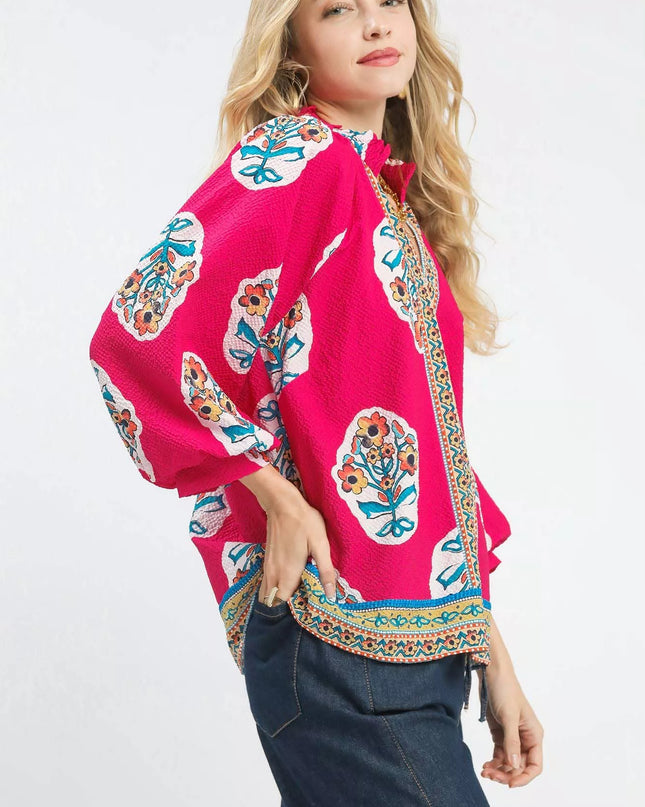 Umgee Boho Floral Print Tunic Blouse - Sleekdenim.com