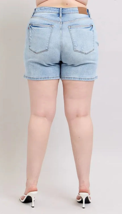 Judy Blue Mid Rise Vintage Wash Dad Shorts 15295 - Sleekdenim.com