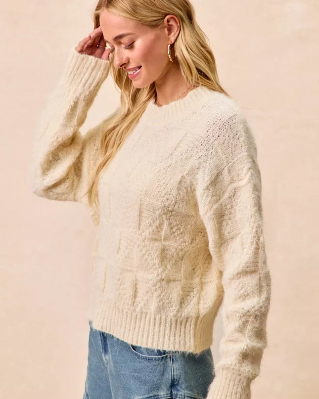 BiBi Checker Board Drop Shoulder Sweater - Sleekdenim.com