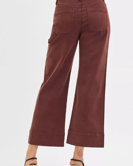 RISEN Tummy Control High Rise Crop Wide No Waist Band Pants - Sleekdenim.com