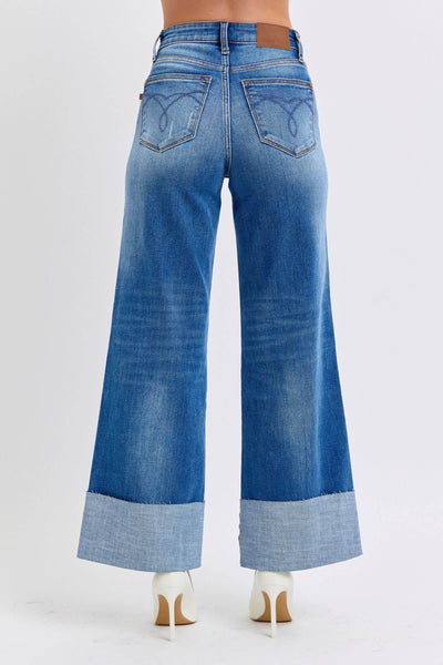 Judy Blue Full Size Distressed High Waist Wide Leg Jeans | Sleek Denim Boutique.