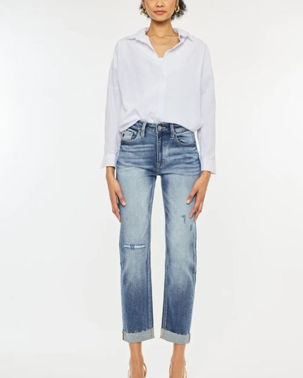 Kancan High Rise Cuffed Straight Jeans - Sleekdenim.com