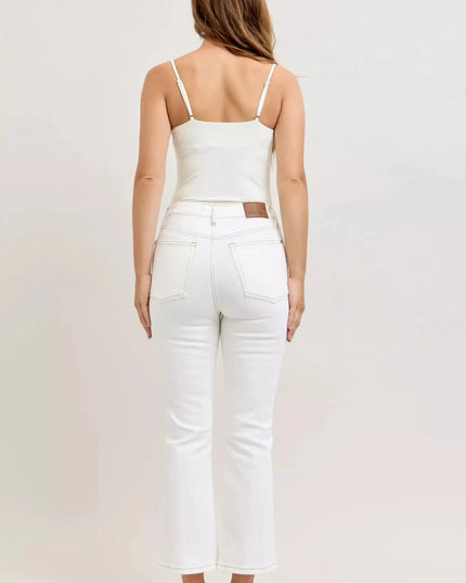 Judy Blue Contrast Stitching Cropped Flare Jeans - Sleekdenim.com