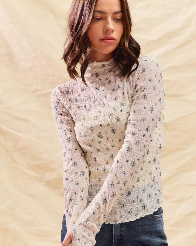 SO ME Floral Print Textured Long Sleeve Knit Top - Sleekdenim.com