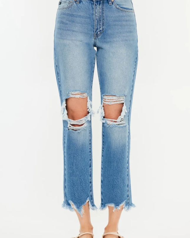 Kancan Distressed Frayed Hem Cropped Jeans - Sleekdenim.com