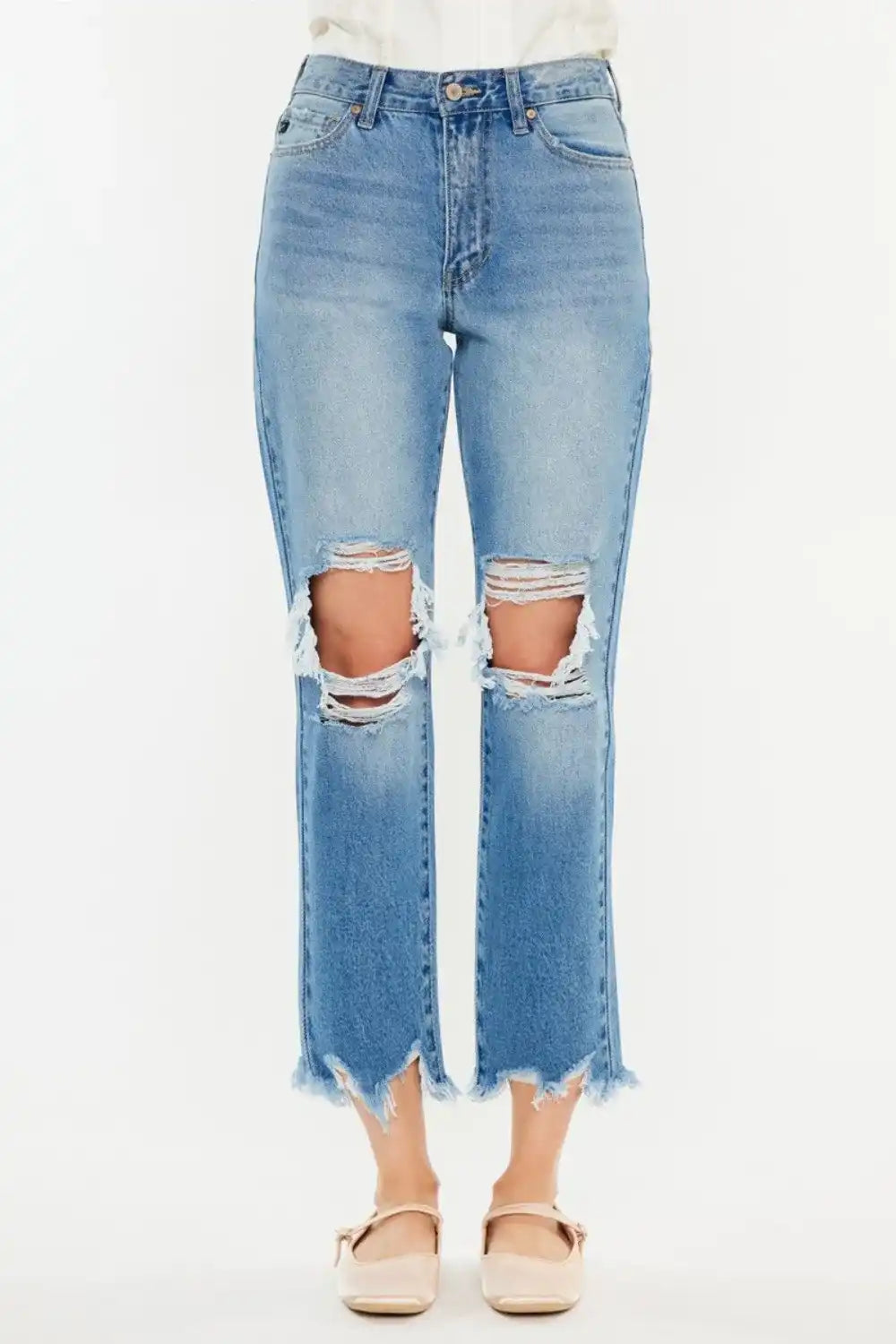 Kancan Distressed Frayed Hem Cropped Jeans - Sleekdenim.com