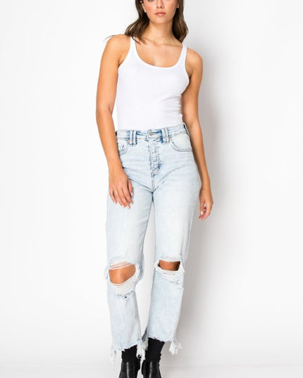 AT1120WDLT Tummy Control High Rise Wide Jeans - Sleekdenim.com