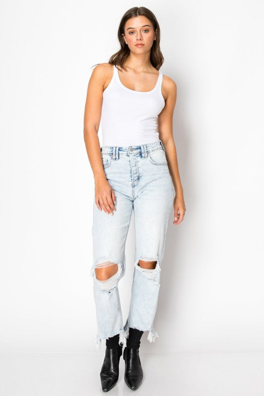 AT1120WDLT Tummy Control High Rise Wide Jeans - Sleekdenim.com