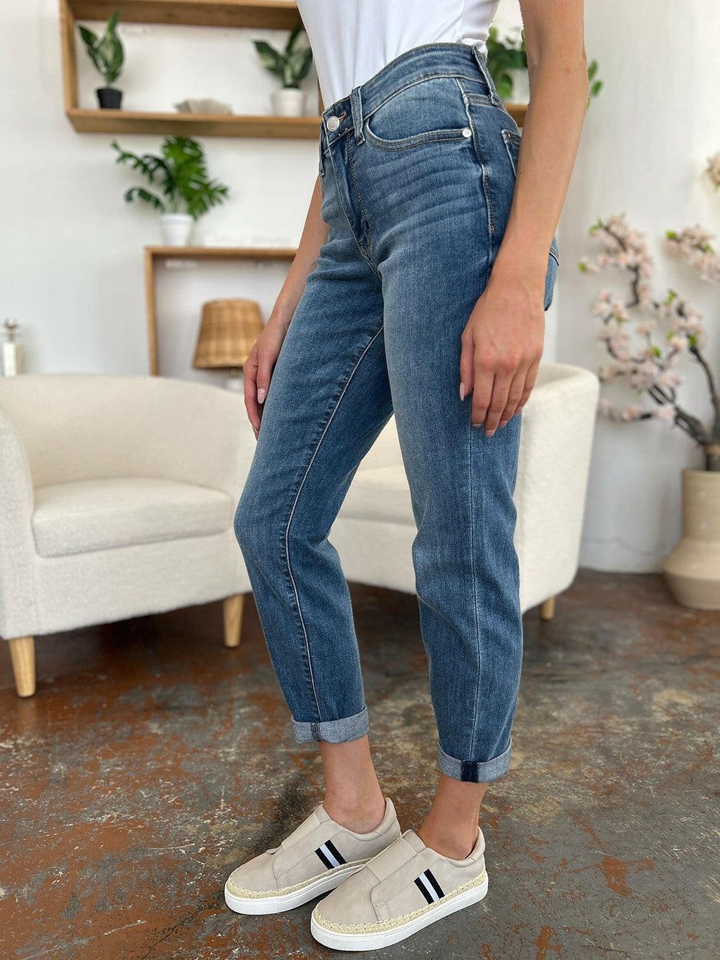 Judy Blue Full Size Cuffed Hem Slim Jeans.