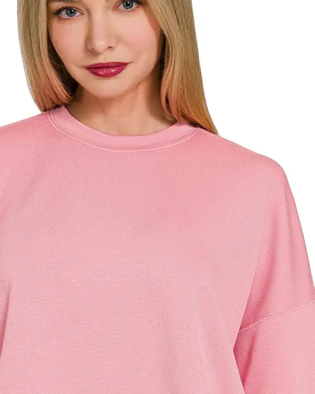 Zenana Scuba Long Sleeve Sweatshirts & Shorts Set - Sleekdenim.com