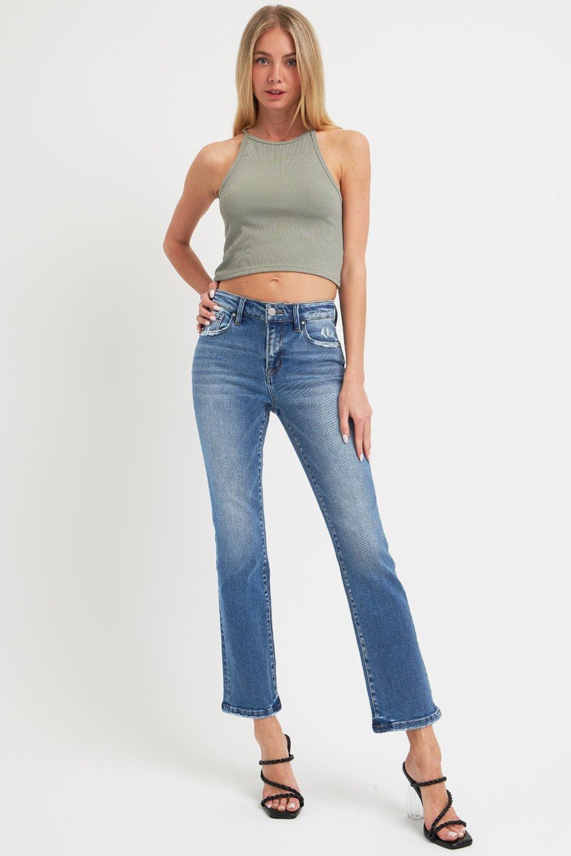 RISEN Full Size Mid Rise Ankle Straight Jeans with Pockets | Sleekdenim.com