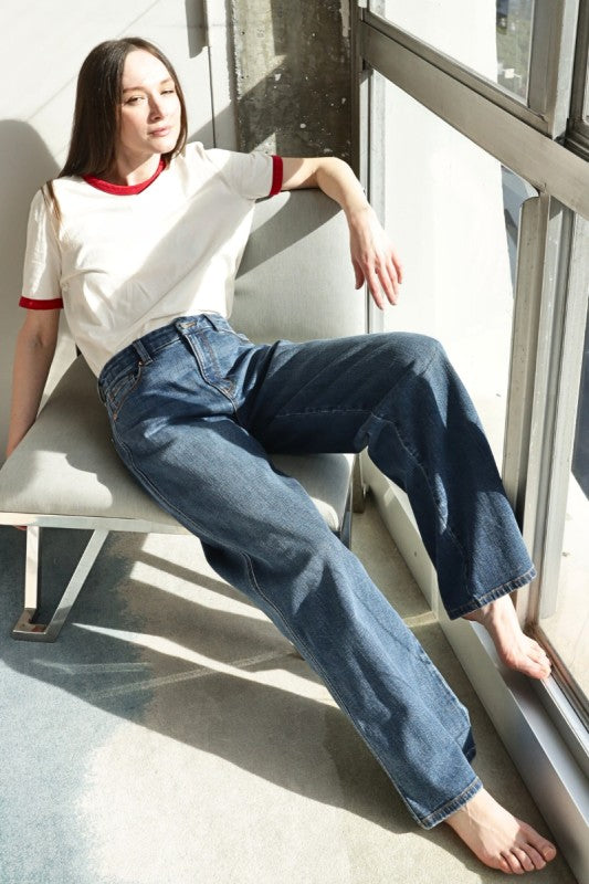 AT2068PZM - RELAXED HIGH RISE PALAZZO JEANS - Sleekdenim.com