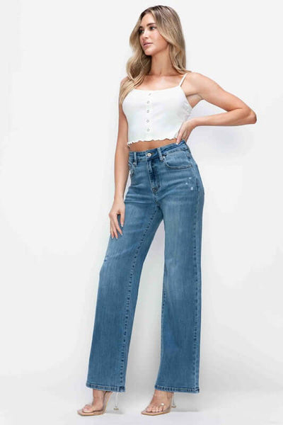 Bytos Full Size High Rise Wide Leg Jeans with Pockets