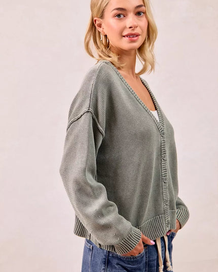 BiBi Washed Sweater V Neck Cardigan - Sleekdenim.com