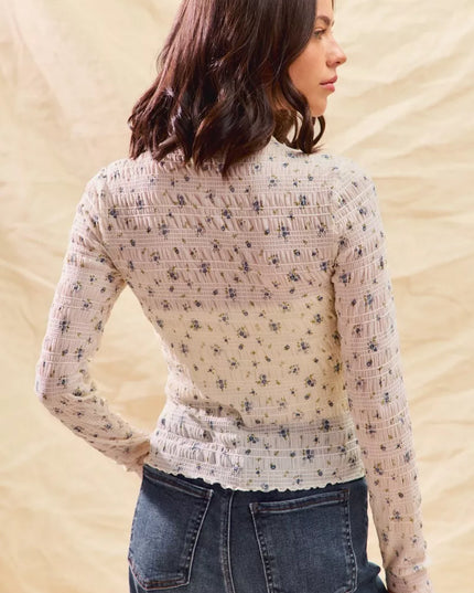 SO ME Floral Print Textured Long Sleeve Knit Top - Sleekdenim.com