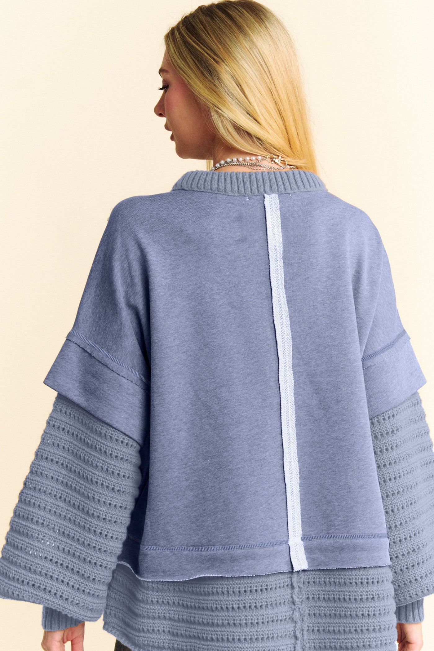 Davi & Dani Faux Layered Round Neck Sweater | Sleekdenim.com