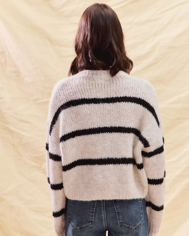 SO ME Stripe Soft Touch Button Cozy Sweater Cardigan - Sleekdenim.com