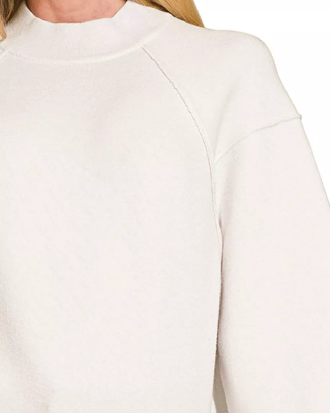 Zenana Viscose Mock Neck Exposed Seam Sweater - Sleekdenim.com
