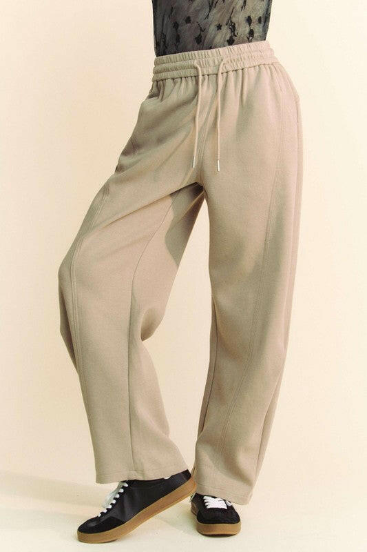 Davi & Dani Drawstring Wide Leg Sweatpants Khaki