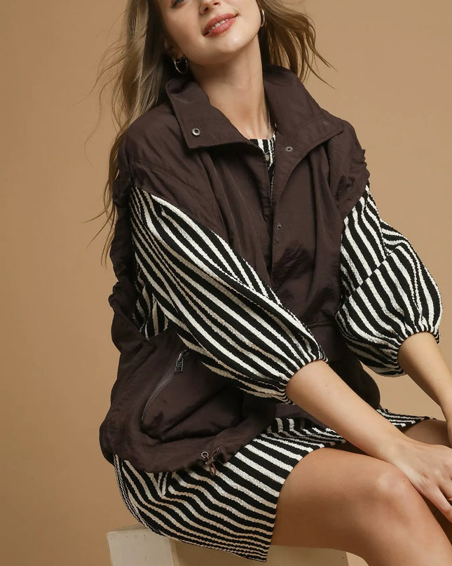 Umgee Nylon Vest with Pockets - Sleekdenim.com