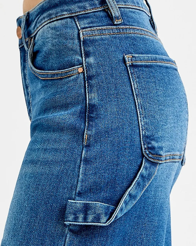 RISEN Full Size High Rise Wide Leg Patch Detailed Jeans Plus Size - Sleekdenim.com