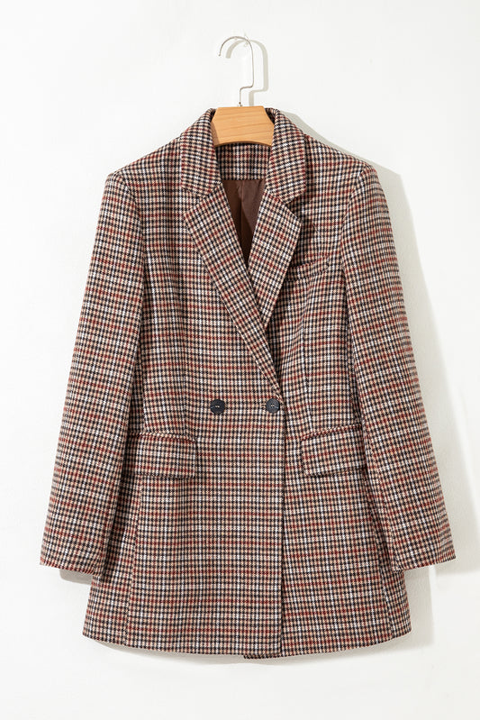 Brown Houndstooth Lapel Collar Blazer - Sleekdenim.com