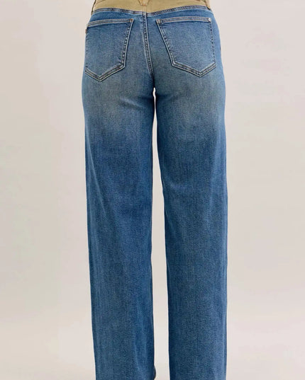 Judy Blue MR Column Straight Jeans with Corduroy Waist - Sleekdenim.com