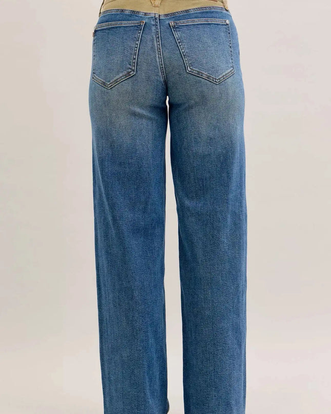 Judy Blue MR Column Straight Jeans with Corduroy Waist - Sleekdenim.com