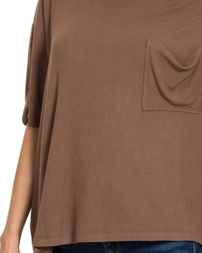 Zenana Oversized Ribbed Round Neck Short Sleeve Tee - Sleekdenim.com