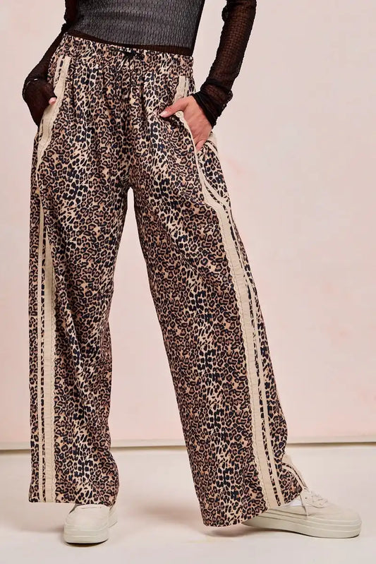 BiBi Leopard Print Pants with Contrasting Side Stripes - Sleekdenim.com