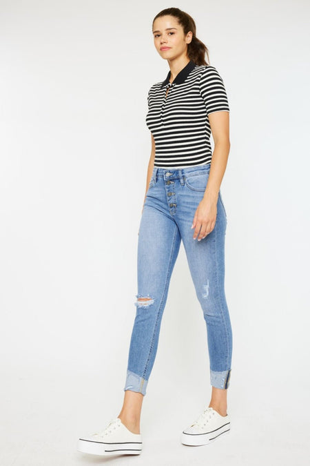 Kancan Distressed Cat's Whiskers Button Fly Jeans | Sleekdenim.com