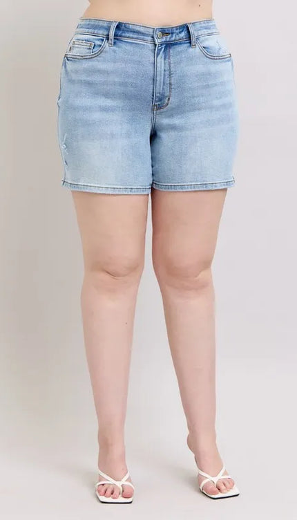 Judy Blue Mid Rise Vintage Wash Dad Shorts 15295 - Sleekdenim.com