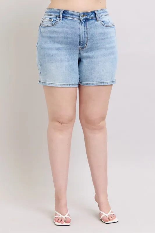 Judy Blue Mid Rise Vintage Wash Dad Shorts 15295 - Sleekdenim.com