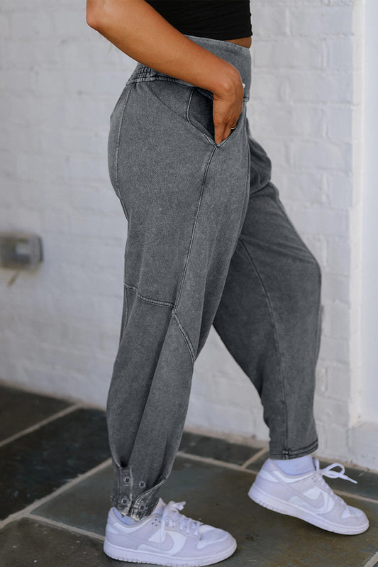 Medium Grey Mineral Wash Jogger Style High Waist Pants - Sleekdenim.com