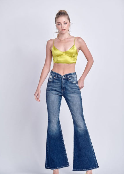 AT1027FLD High Rise Stretch Flare Jeans - Sleekdenim.com