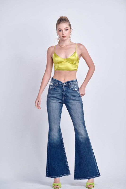 AT1027FLD High Rise Stretch Flare Jeans - Sleekdenim.com