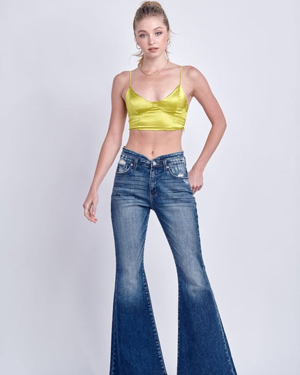 AT1027FLD High Rise Stretch Flare Jeans - Sleekdenim.com