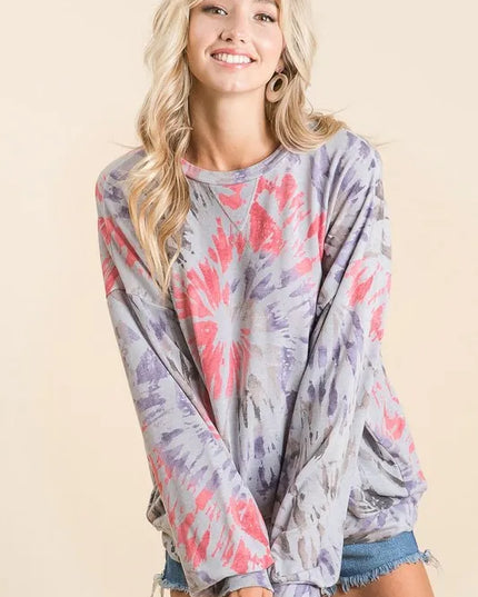 BiBi Tie Dye Print Terry Pull Over - Sleekdenim.com