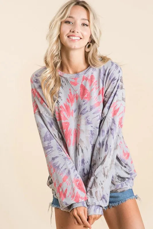 BiBi Tie Dye Print Terry Pull Over - Sleekdenim.com