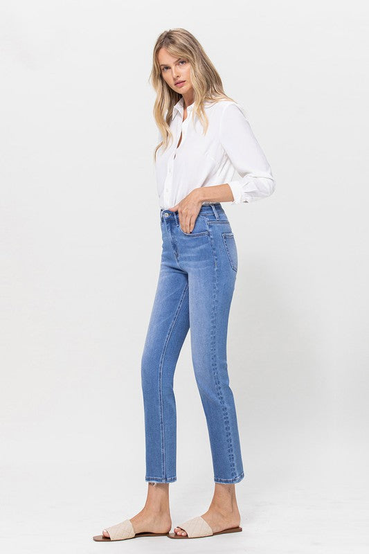 High Rise Stretch Crop Slim Straight | Sleekdenim.com