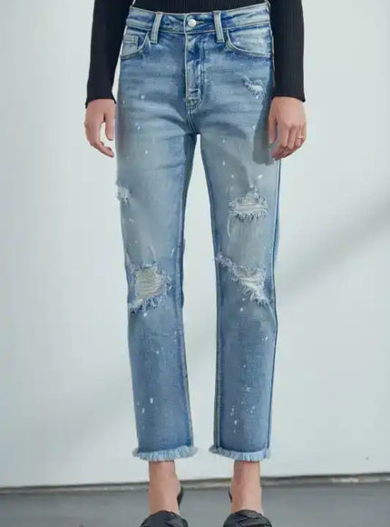 Artemis Vintage AT1050STM High Rise Distressed Straight Jeans - Sleekdenim.com