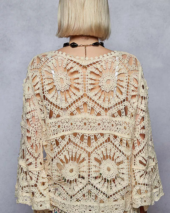 POL Round Neck Weave Knit Pattern Cropped Cover Up - Sleekdenim.com