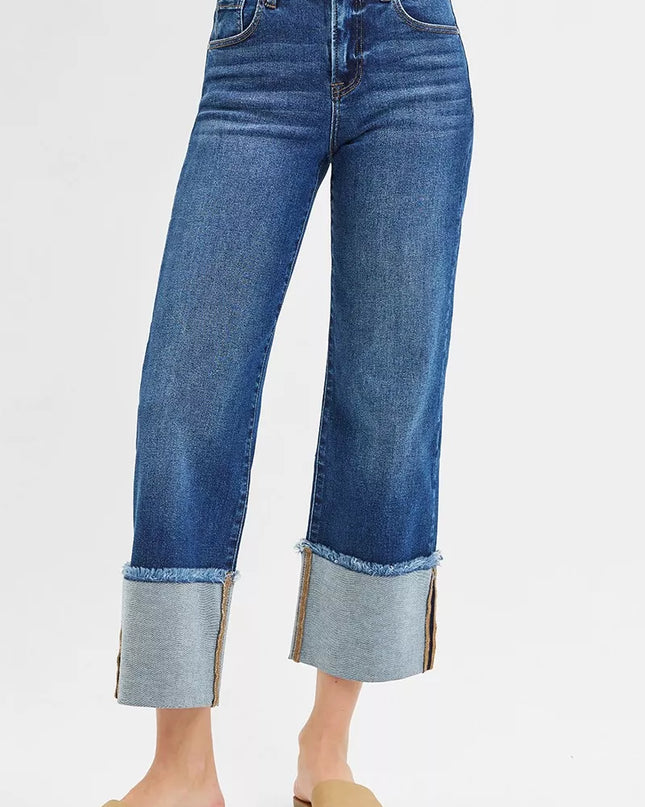 RISEN Full Size Mid Rise Crop Wide Wide Cuffed Jeans Plus Size - Sleekdenim.com